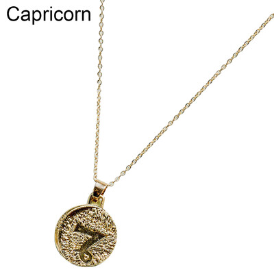 

Vintage Unisex 12 Constellation Zodiac Embossed Pendant Chain Necklace Jewelry