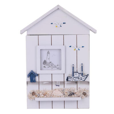 

Mediterranean Style House Shape Wooden Key Box Wall Hanging Keys Holder