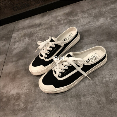 

2019 new tide shoes female students Korean version of Joker canvas shoes female summer half lazy shoes ulzzang