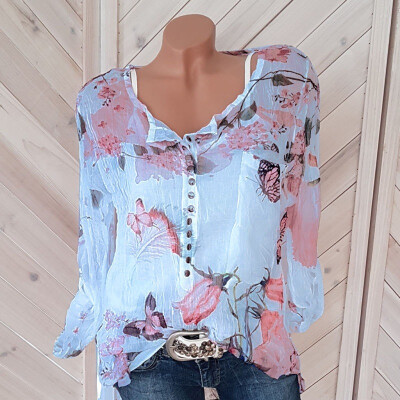 

Summer Fashion Women Beautiful Chiffon Long Sleeve Printed Tops Casual T-shirts