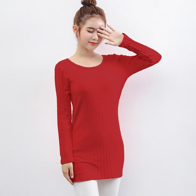 

Women T-shirt Comfortable Stretch Cotton Blends Ribbed Round Neck Long Sleeve Slim Casual Basic Tops