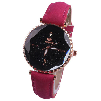 

Womens quartz watch belt starry dial simple