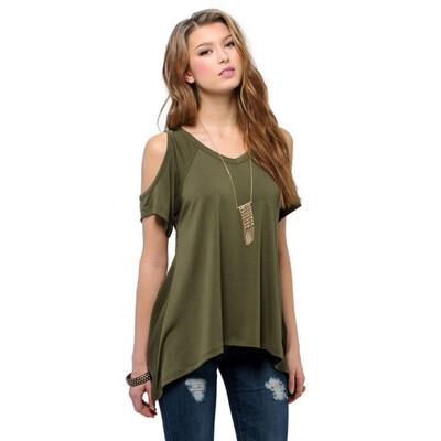 

Summer Women Off Shoulder Shirt Casual Loose T-shirts Soft Cotton Tops