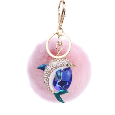 

Rex rabbit hair ball pendant alloy diamond dolphin lady bag car keychain creative