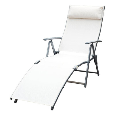 

Steel Mesh Outdoor Folding Chaise Lounge Chair Recliner - Cream White