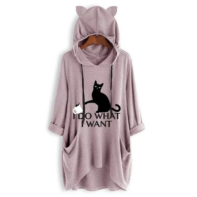 

Women Fashion Loose Concise Casual Cartoon Pattern All-match Half Sleeve Hooded Dress
