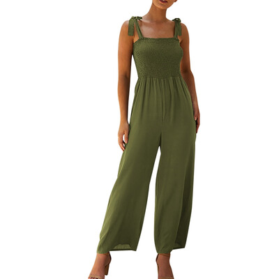 

Summer new sling solid color one-legged wide-leg pants