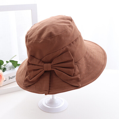 

2019 new summer Korean bow Ruffle hat brim womens hat folding cotton linen hat sun basin hat