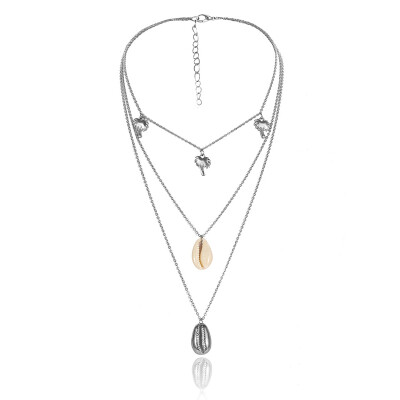 

HOT Bohemia Multilayer Coconut Tree Natural Shell Choker Necklace Statement Alloy Shell Seashell Pendant Necklace for Women