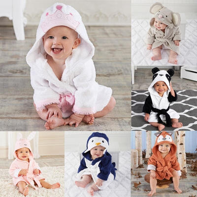 

Newborn Infantil Toddler Baby Unisex Robe Cartoon Animal Hooded Bathrobe Bath Towel Bath Terry Bathing Robe 6-12M