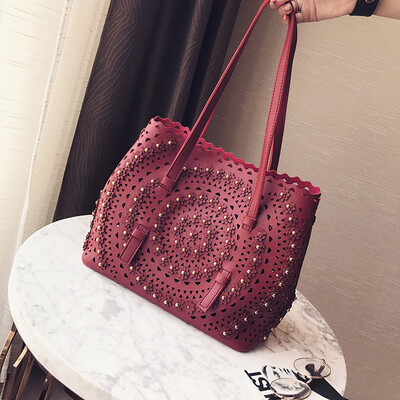 

Hollow Out Women Composite Women Hand Bag 2017 Retro Vintage Female Pu Leather Tote Bag Flower High Capacity Ladies Shoulder Bag