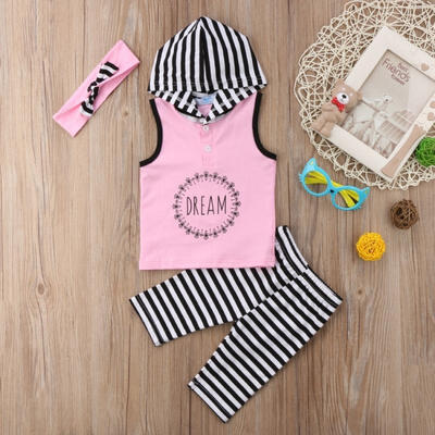 

3Pcs Toddler Kids Baby Girl Hoodie Top Pants Striped Leggings Outfit Clothes Mon