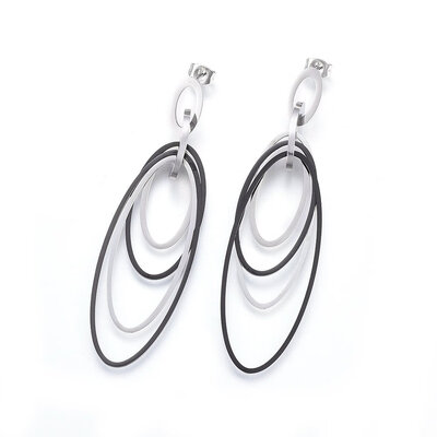 

304 Stainless Steel Stud Earrings Dangle Earrings Oval Stainless Steel Color 75x21x9mm Pin 08mm
