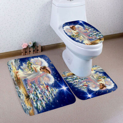 

Tailored 3PCS Christmas Bathroom Non-Slip Pedestal Rug Lid Toilet Cover Bath Mat Set