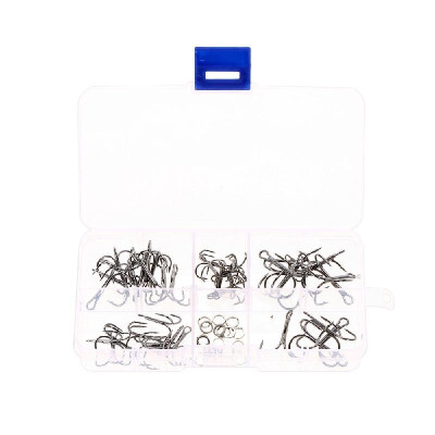 

60PCS Fishing Hooks Double Connecting Ring Stainless Steel Fish Treble Hook Set