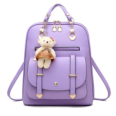 

Lovely Girls Leather School Backpack Women Shoulder Bag Travel Satchel Handbag Back To School Gift Random Style Bear Pendant