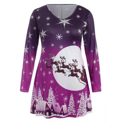 

Tailored Women Casual Plus Size Merry Christmas Print O-Neck Blouse Long Sleeve Tops