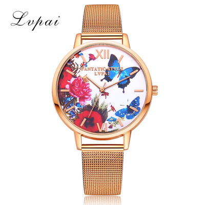 

Hot Selling Womens Watches Plant Pattern Disc Featured Ladies Quartz Wristwatch Rose Glod Strap Clock Casual Reloj Mujer