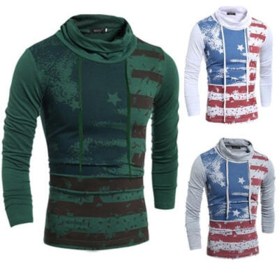 

HOT Men&39s Long Sleeve Turtleneck T-Shirt Cotton Stretch Flag Print Sweater Tops