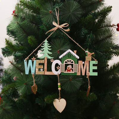 

Christmas Wooden Door Pendant Welcome Letter Hanging Card Tree Ornament Decors