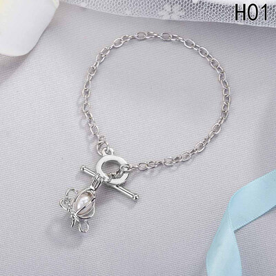 

Antique Silver Color Charm Bracelet & Bangle With Oyster Pendant for Women Wedding Vintage Jewelry