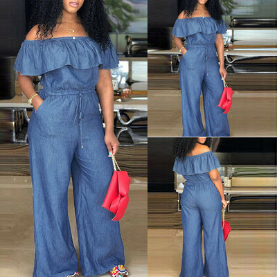 

Starmoon Women Off Shoulder Denim Jeans Look Long Party Club Playsuits Jumpsuits