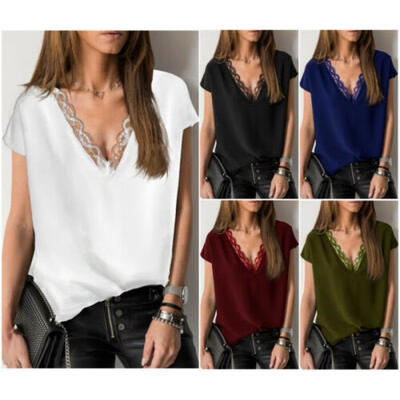 

Women V-Neck Loose Chiffon Top Blouse Ladies Casual Tops T-Shirt Fashion