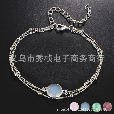 

Europe&America double-layer anklet crystal jewelry bead chain handmade foot chain double head crystal drill foot accessories four color optional