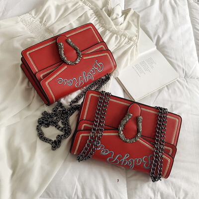 

Qiao Bani 2019 new European&American style fashion trend embroidered line letters Bacchus bag shoulder diagonal trend female bag