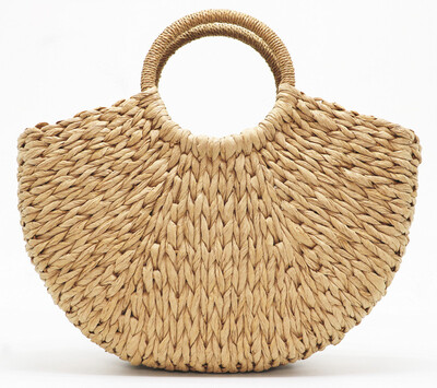 

2018 new Handmade Bag Women Pompon Beach Weaving Ladies Straw Bag Wrapped Beach Bag Moon shaped Bag