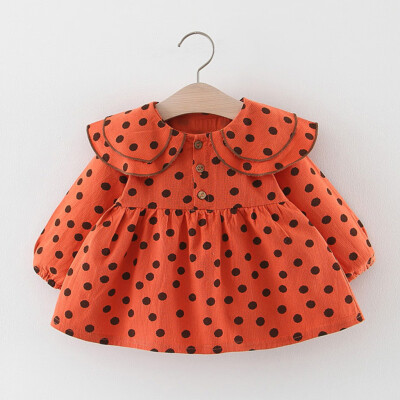 

Infant Baby Girls Long Sleeve Ruffles Dot Print Dresses Clothes Dress