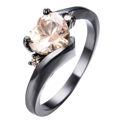 

Vintage Champagne Topaz Heart Wedding Promise Band Ring 10KT Black Gold Filled For Women