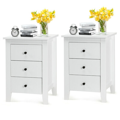 

2 pcs Nightstand End Beside Table Drawers Modern Storage Bedroom Furniture