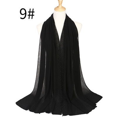 

Monochrome pleated pearl chiffon ethnic womens headscarf new Muslim solid color hijab manufacturer MSL021