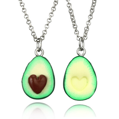 

2019 Hot Fashion Soft Pottery Fruit Avocado Pendants Heart Long Chain Necklaces For Women Lovers Best Friend Jewelry Gifts