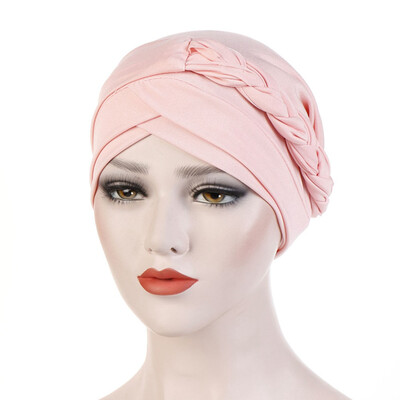 

New Style Milk Silk Head Scarf Women Turban Cap Black Hat Braid