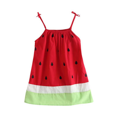

Cute Watermelon Pattern Baby Strap Dress Summer Girls Casual Sundresses