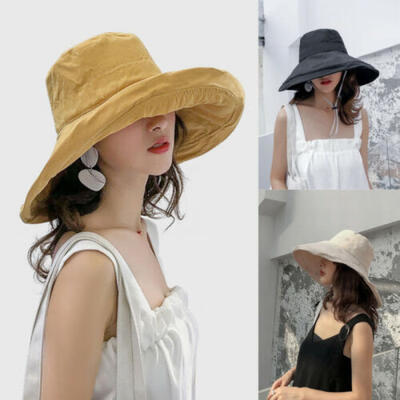 

US Womens Double-sided Fisherman Hat Female Summer Cotton Visor Big Bonnet Cap