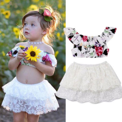 

Floral Toddler Baby Girls Off-shoulder Crop Tops Dress Outfits Clothes Summer