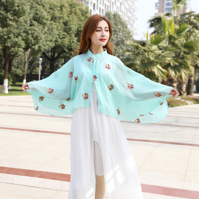 

Sun shirt women 2019 summer new beach sun cape Joker cycling printed cape coat wholesale