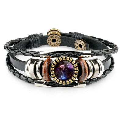 

Time Gem 12 Constellation Bracelet Leather Diy Bracelet Fashion Casual Accessories Party Gift