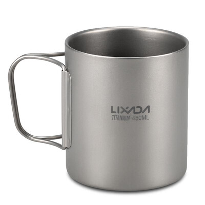 

Lixada 220ml 450ml Titanium Double Wall Cup Water Coffee Tea Cup Mug with Foldable Handle