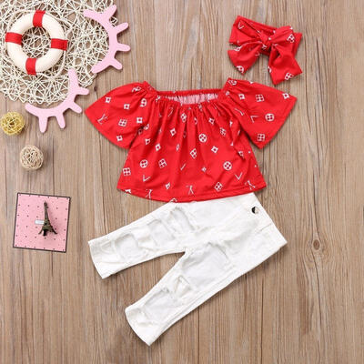 

Kids Baby Girls Cotton T shirt TopsStretch Pants 3pcs Outfits Set Clothes