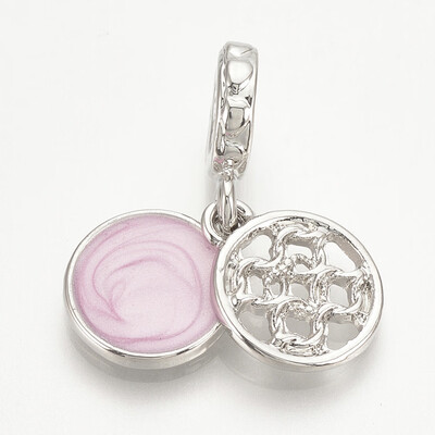 

Alloy Enamel European Dangle Beads Large Hole Pendants Split Pendant Flat Round Platinum MistyRose 25mm