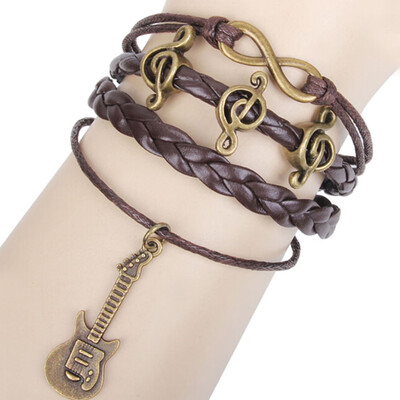 

Vintage Leather Guitar Music Note Infinity Punk Statement Bracelet New Fashion Jewelry