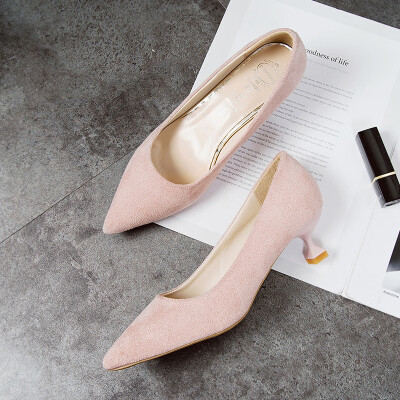 

Single Shoe Female Winter 2018 European Station Shallow Slim-heeled Single Shoe Black Professional Working Shoe