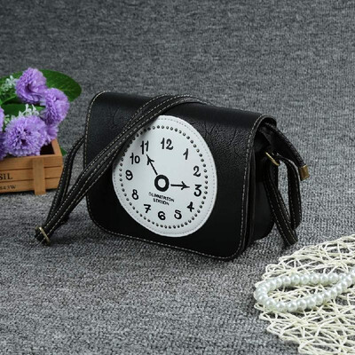 

New Fashion Women PU Crossbody Bag Clock Print Zipper Casual Vintage Small Shoulder Messenger Bags