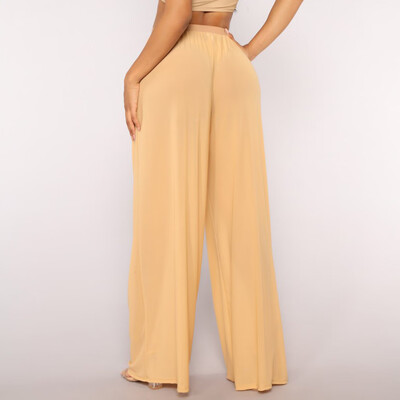 

Tailored Womens Solid Color Mesh Trousers Sexy Perspective Wide Leg Pants