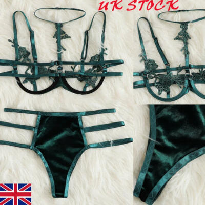 

Womens Sexy Lingerie Corset Satin Silk Lace Bra G-string Sets Underwear Suit UK