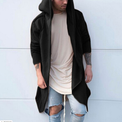 

Men Loose Solid Ops Coat Cardigan Casual Long Sleeve Hooded Outwear Large Size